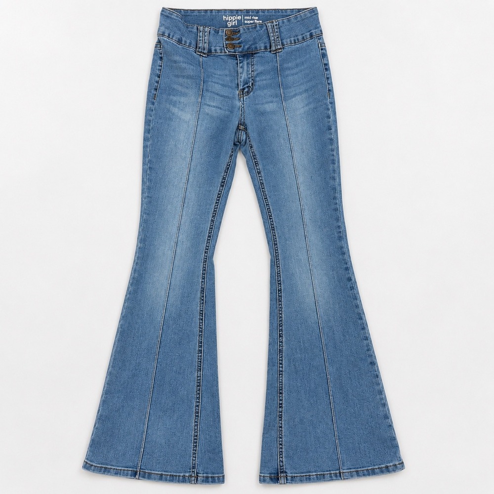 Hippie Girl Kids Size 14 Blue Denim Mid Rise Super Flare Jeans